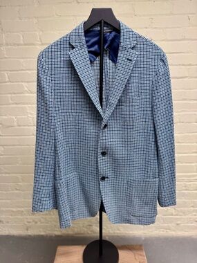 Vintage Vitale Barberis Canonico, Men’s Light Blue Checked 3-Button Sport Coat